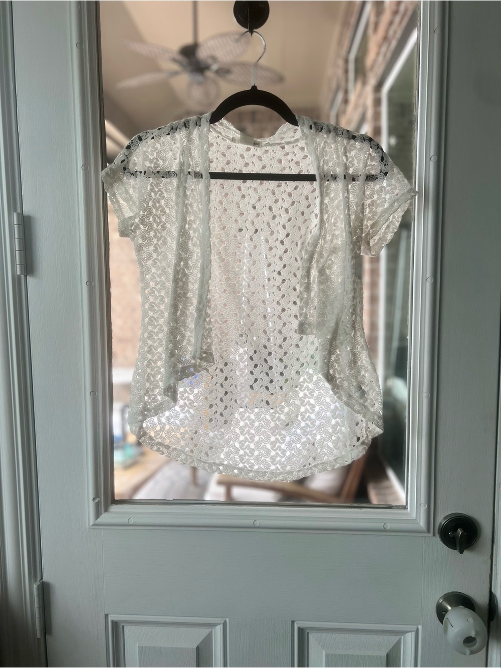 Self Esteem White Crochet Short-Sleeve Open Cardigan